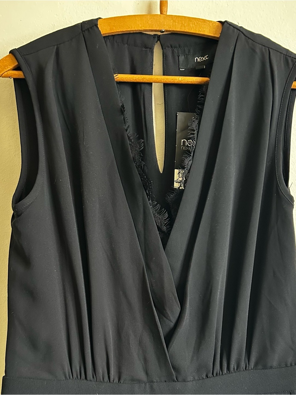 Next Black Sleeveless V-Neck Jumpsuit with Lace Trim